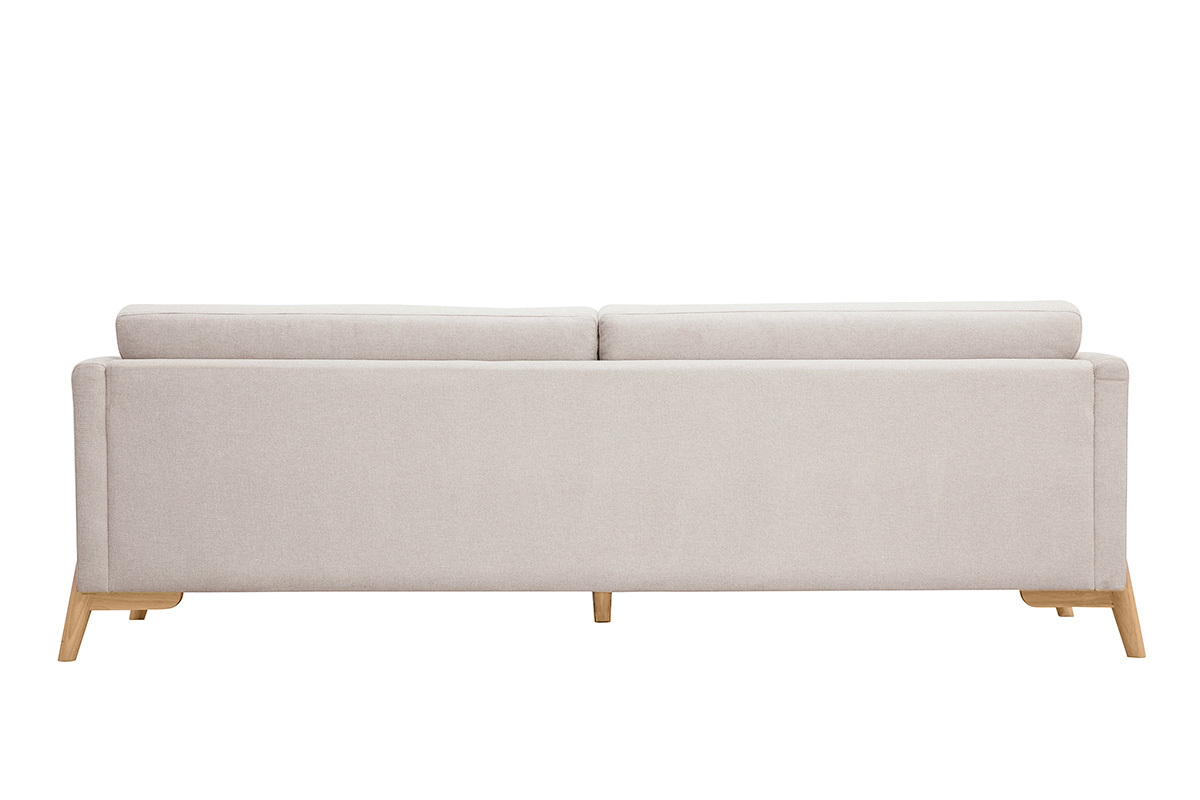 Divano scandinavo 4 posti in tessuto effetto velluto testurizzato beige e legno chiaro SINDRO