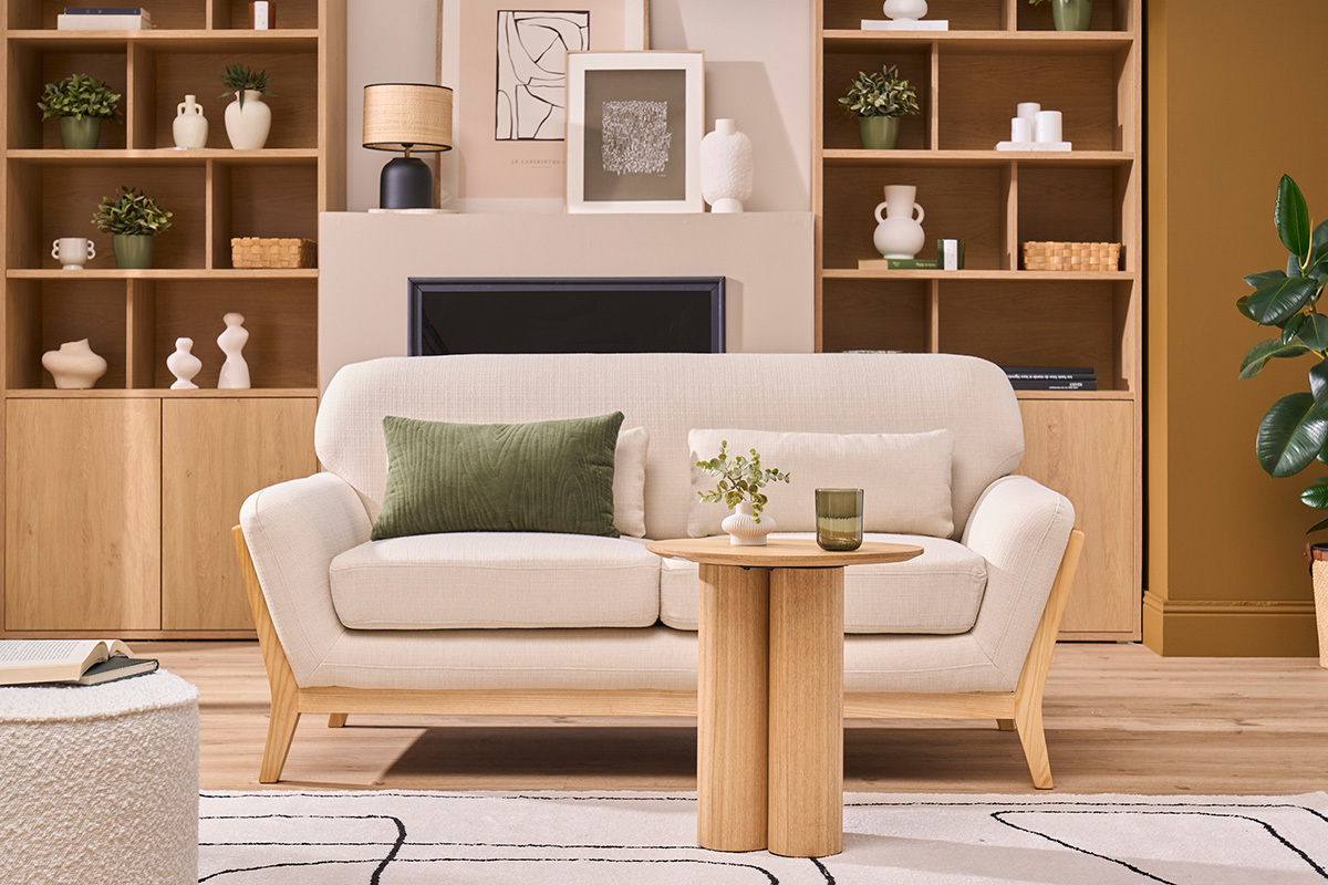 Divano scandinavo a 2 posti beige piedi in legno YOKO
