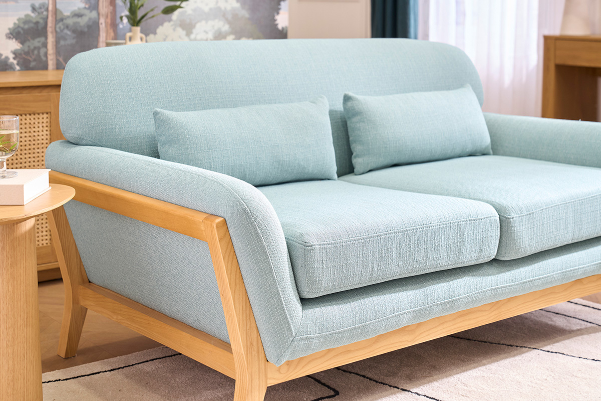 Divano scandinavo a 2 posti Blu laguna piedi in legno YOKO
