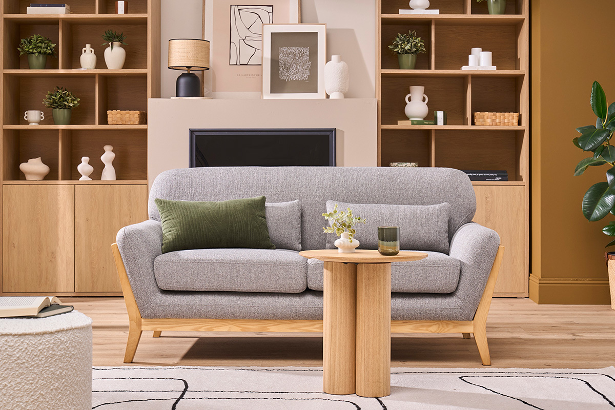 Divano scandinavo a 2 posti Grigio piedi in legno YOKO