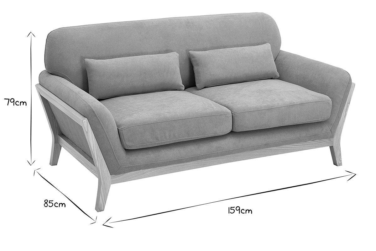 Divano scandinavo a 2 posti Grigio piedi in legno YOKO