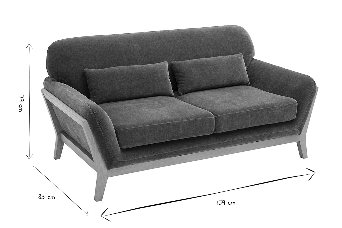 Dimensioni del divano scandinavo a 2 posti YOKO: L159 x P85 x H79 cm in bianco e nero.