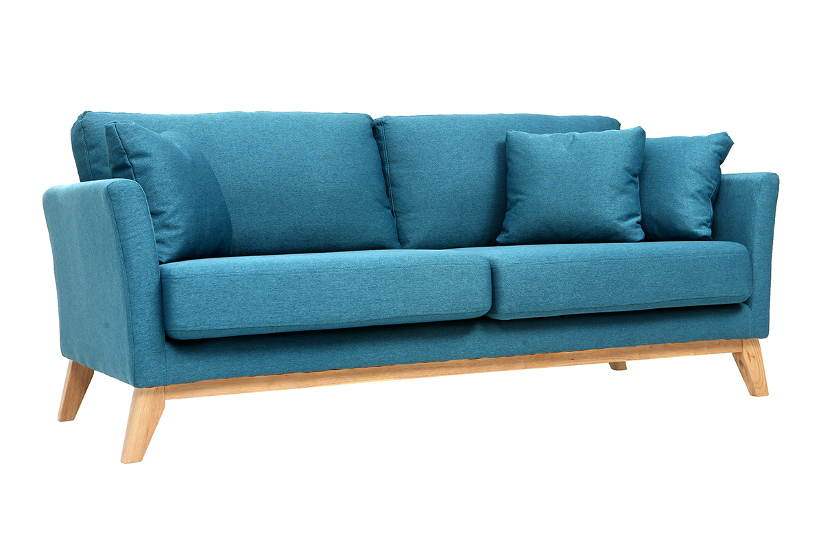Divano scandinavo a 3 posti Blu Miliboo con piedi in legno OSLO