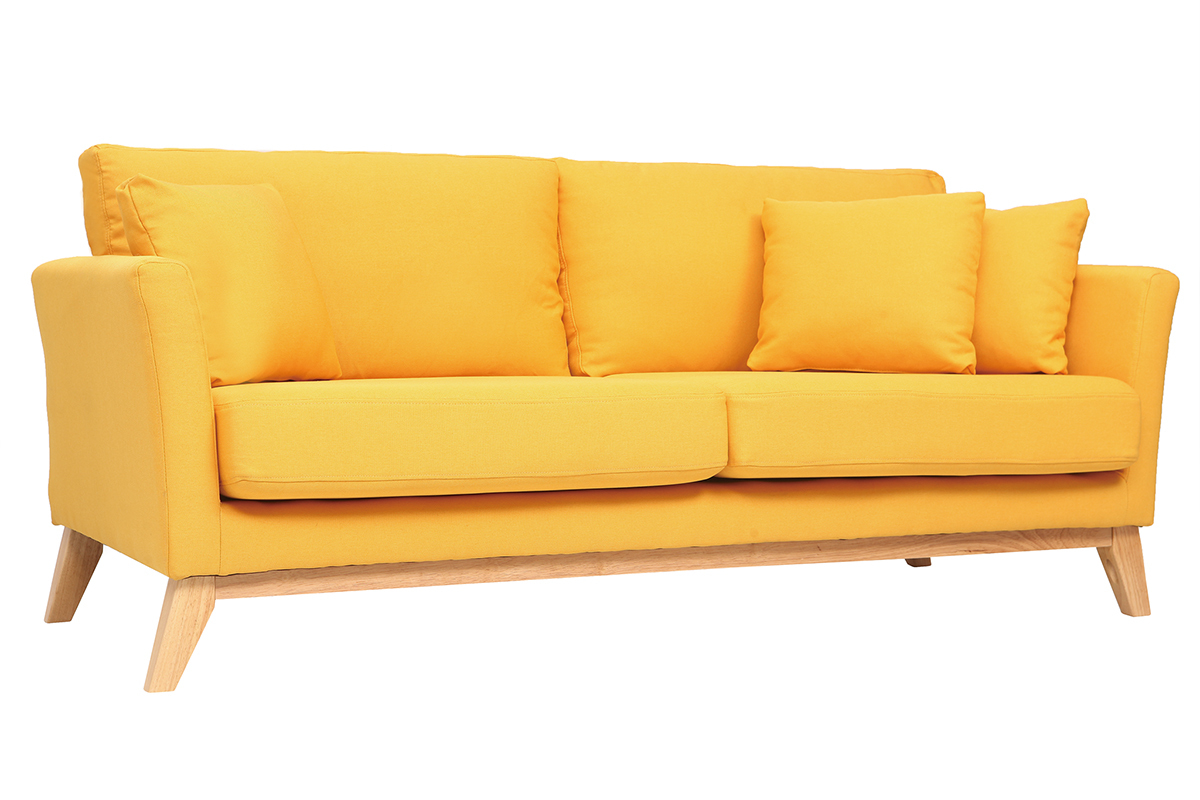 Divano scandinavo a 3 posti Giallo piedi in legno OSLO