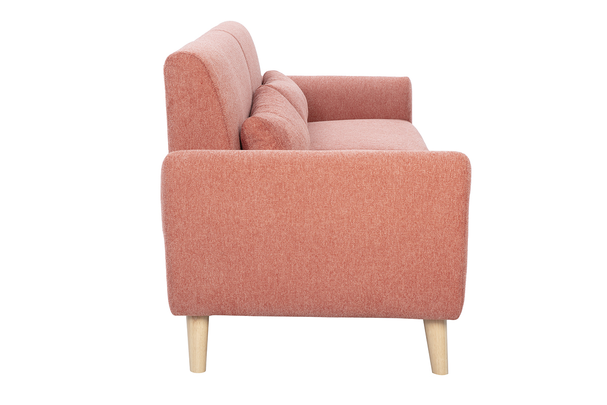 Divano scandinavo a 3 posti in tessuto effetto velluto terracotta e legno chiaro EKTOR