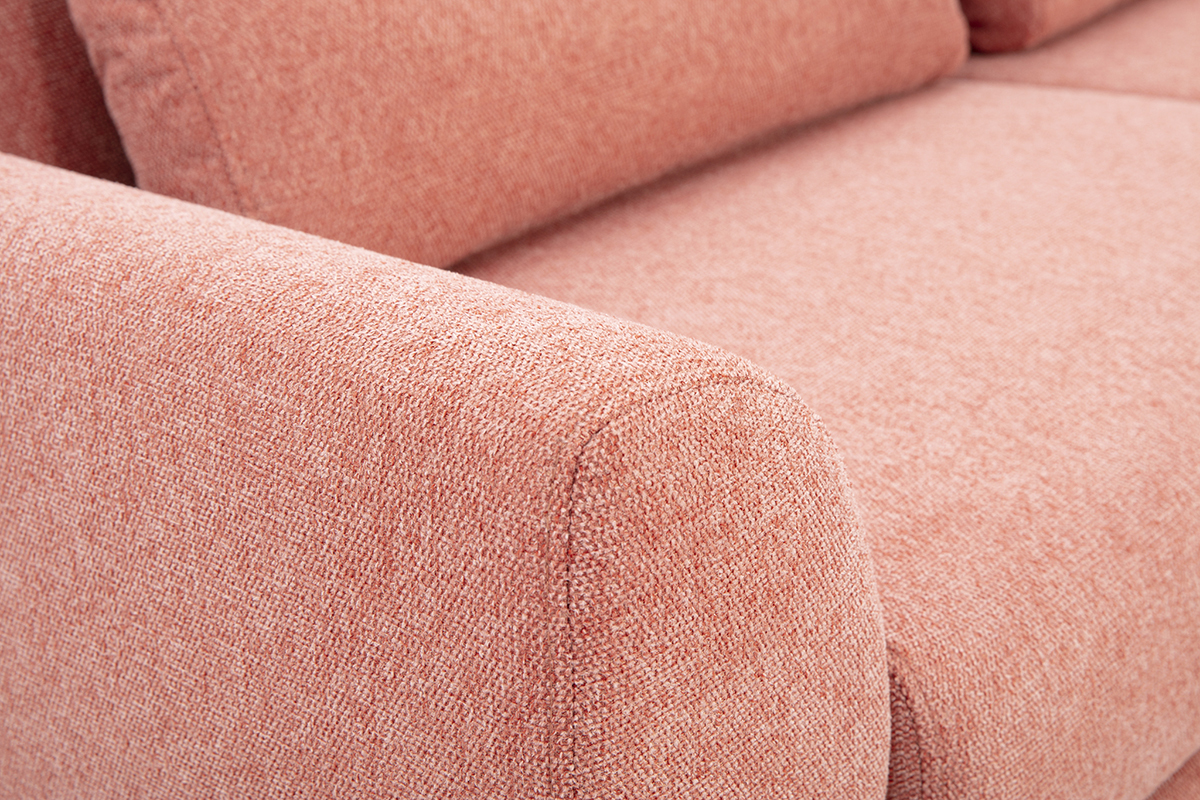 Divano scandinavo a 3 posti in tessuto effetto velluto terracotta e legno chiaro EKTOR