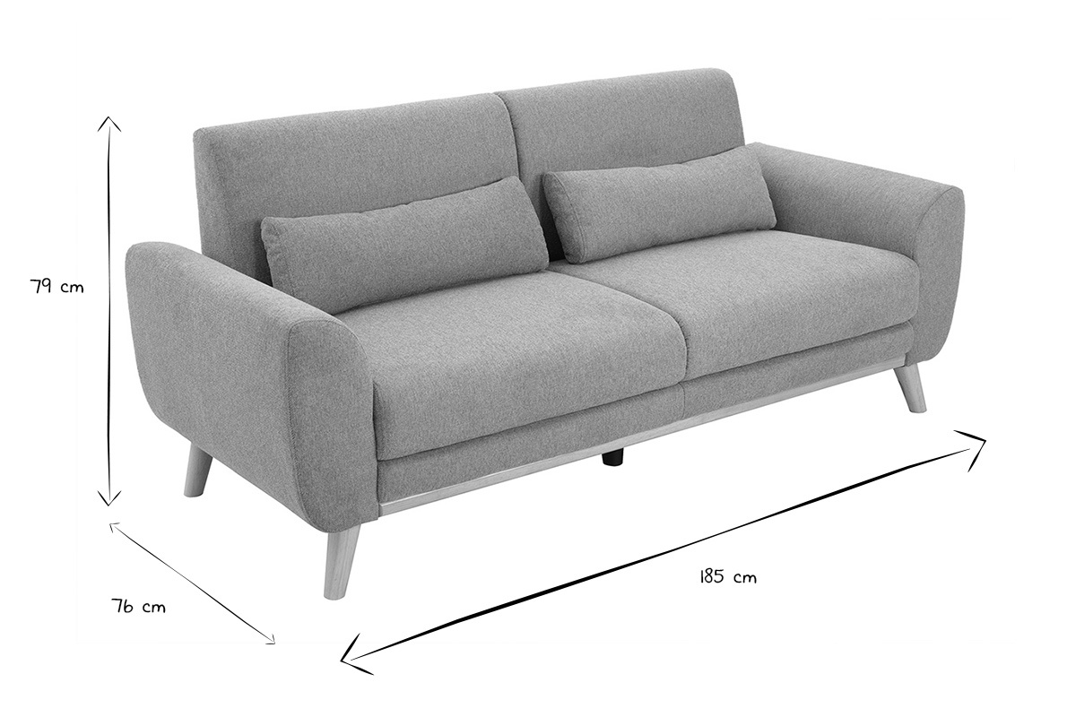 Divano scandinavo a 3 posti in tessuto effetto velluto terracotta e legno chiaro EKTOR