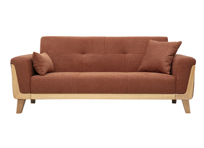 Divano scandinavo a 3 posti in tessuto effetto velluto testurizzato terra bruciata e legno chiaro FJORD