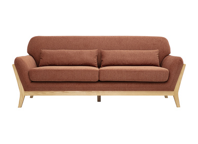 Divano scandinavo a 3 posti in tessuto effetto velluto testurizzato terra bruciata e legno chiaro YOKO