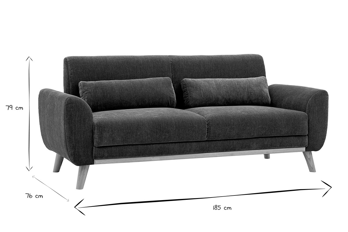 Dimensioni del divano scandinavo a 3 posti in bianco e nero: 185 cm di larghezza, 76 cm di profondit�, 79 cm di altezza