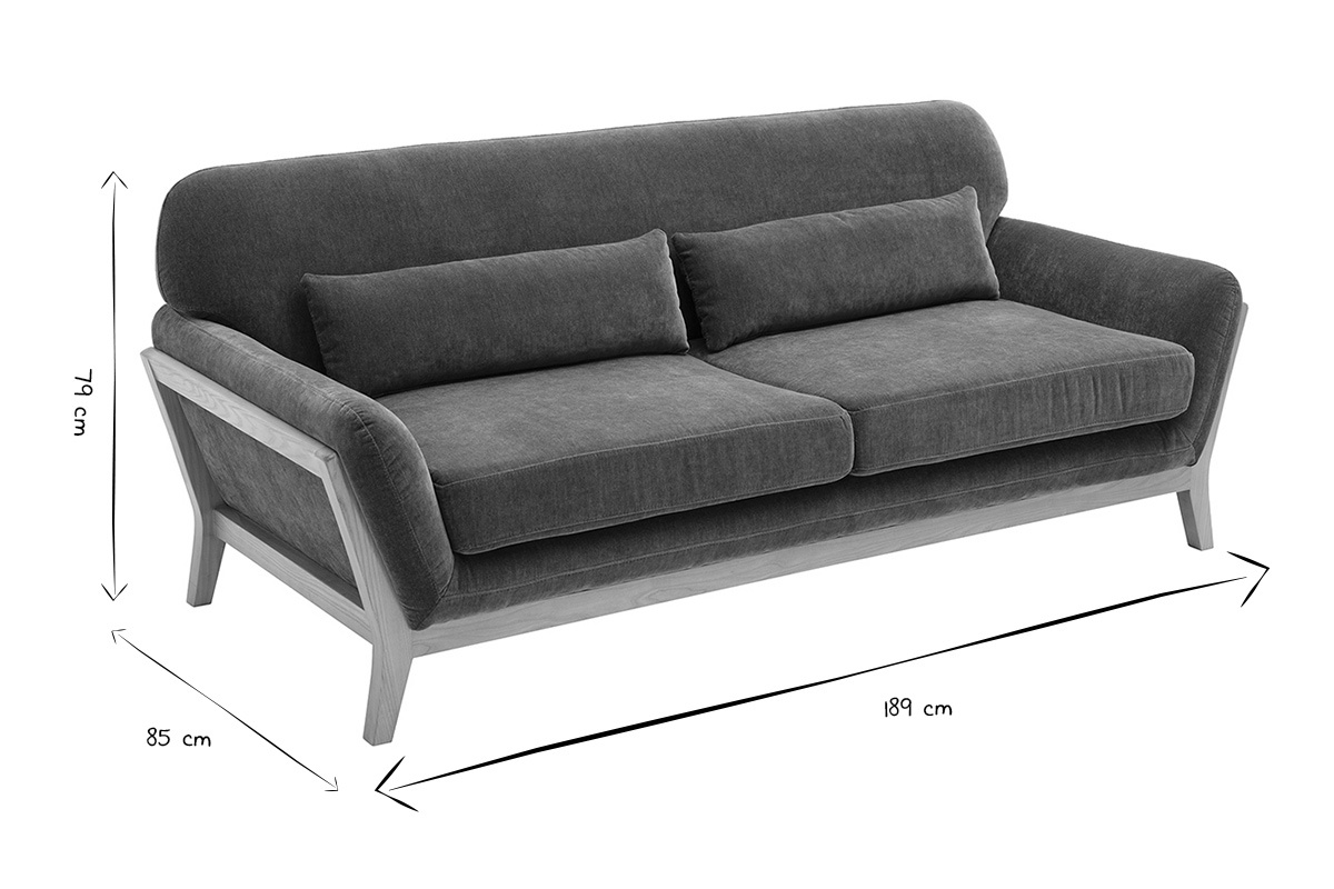 Dimensions du canap� scandinave 3 places YOKO en noir et blanc, L189 x P85 x H79 cm.