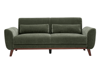 Divano scandinavo a 3 posti in tessuto effetto velluto verde kaki e legno scuro EKTOR