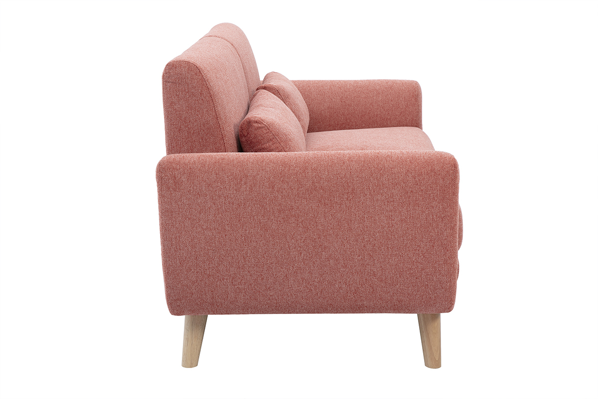 Divano scandinavo a due posti in tessuto effetto velluto testurizzato terracotta e legno chiaro EKTOR