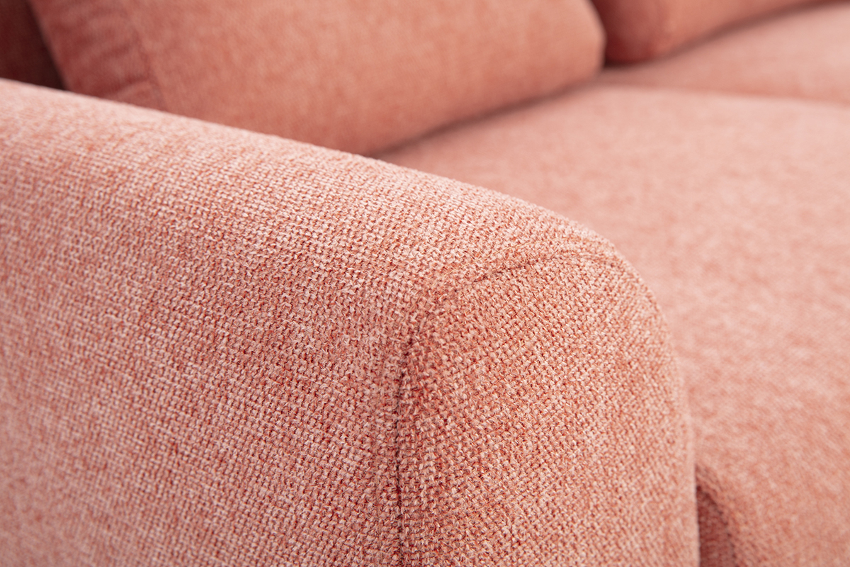Divano scandinavo a due posti in tessuto effetto velluto testurizzato terracotta e legno chiaro EKTOR