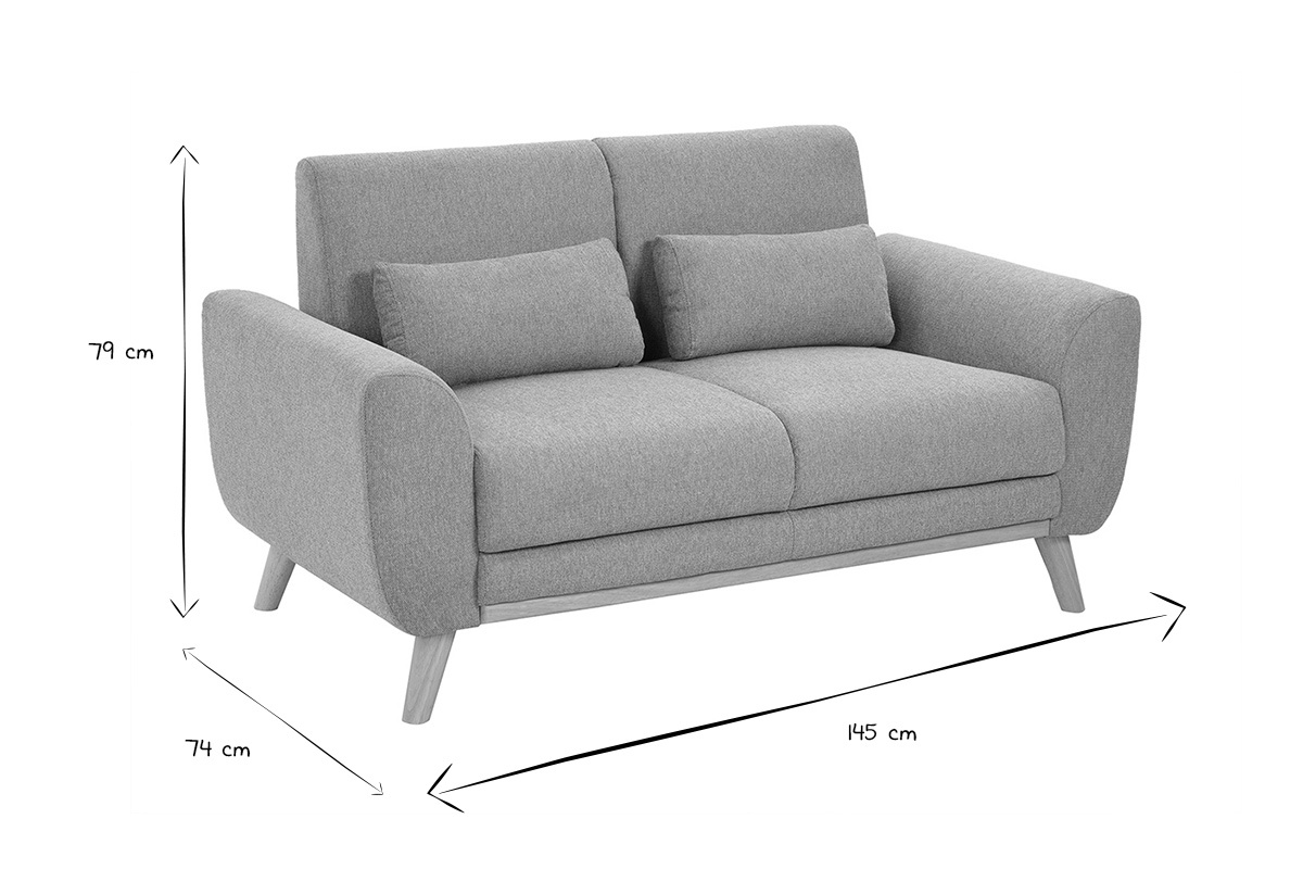 Divano scandinavo a due posti in tessuto effetto velluto testurizzato terracotta e legno chiaro EKTOR