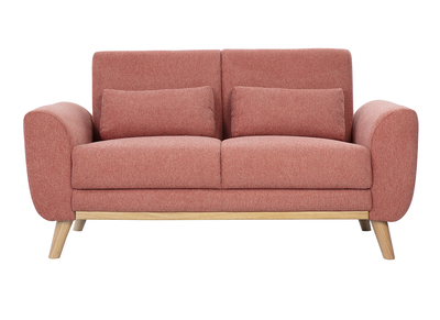 Divano scandinavo a due posti in tessuto effetto velluto testurizzato terracotta e legno chiaro EKTOR