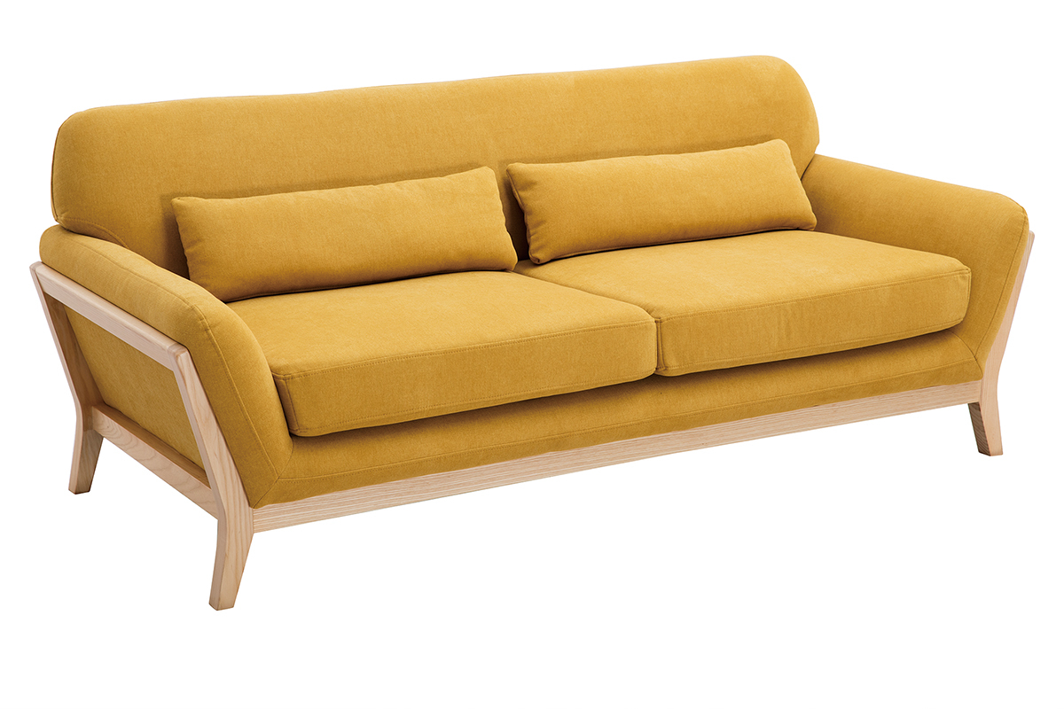 Divano scandinavo effetto velluto giallo senape 3 posti YOKO