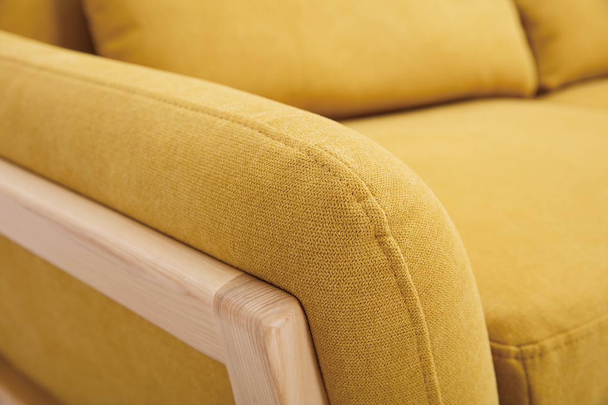Divano scandinavo effetto velluto giallo senape 3 posti YOKO