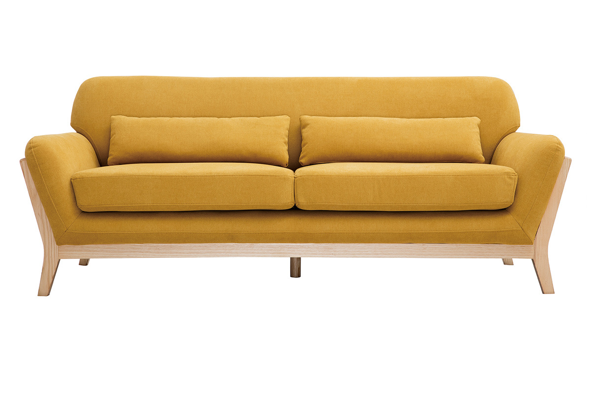Divano scandinavo effetto velluto giallo senape 3 posti YOKO