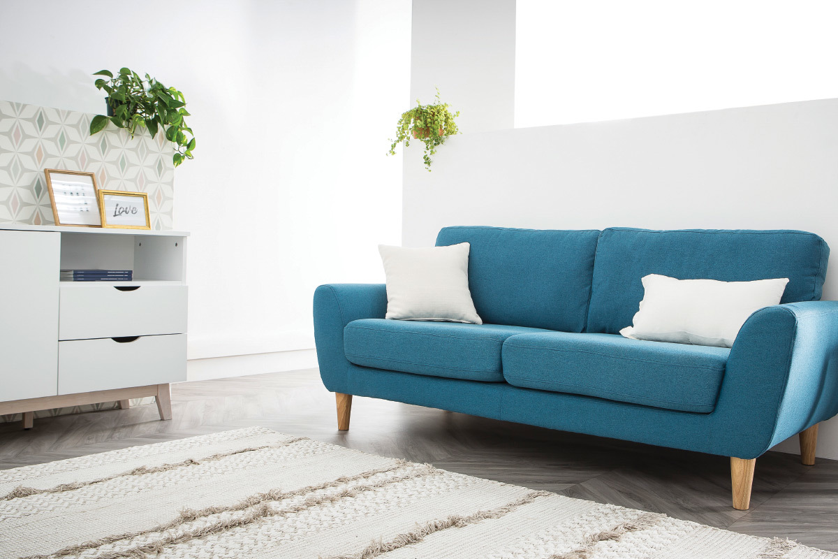 Divano scandinavo in tessuto Blu anatra 3 posti ALICE