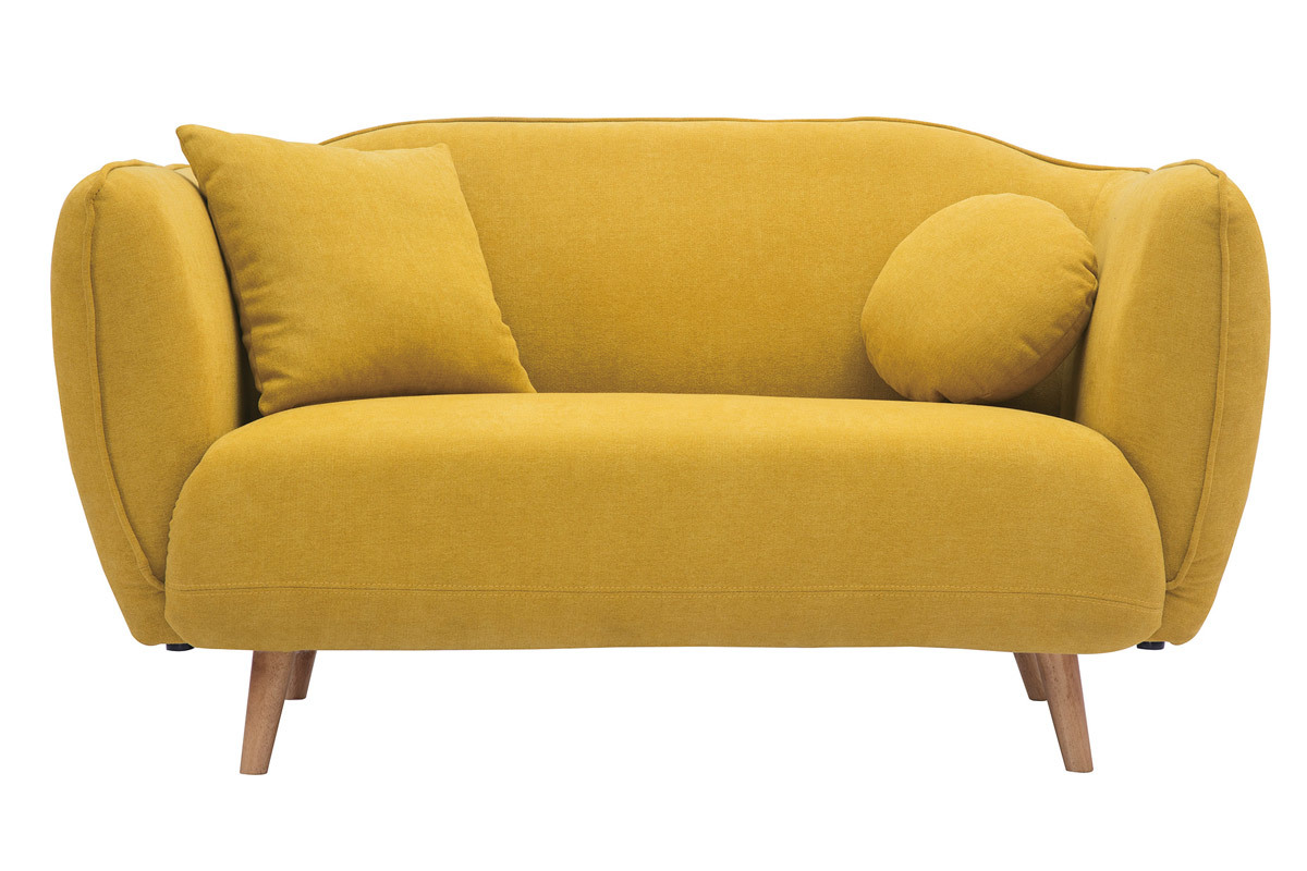 Divano scandinavo in tessuto effetto velluto giallo senape 2 posti FOLK