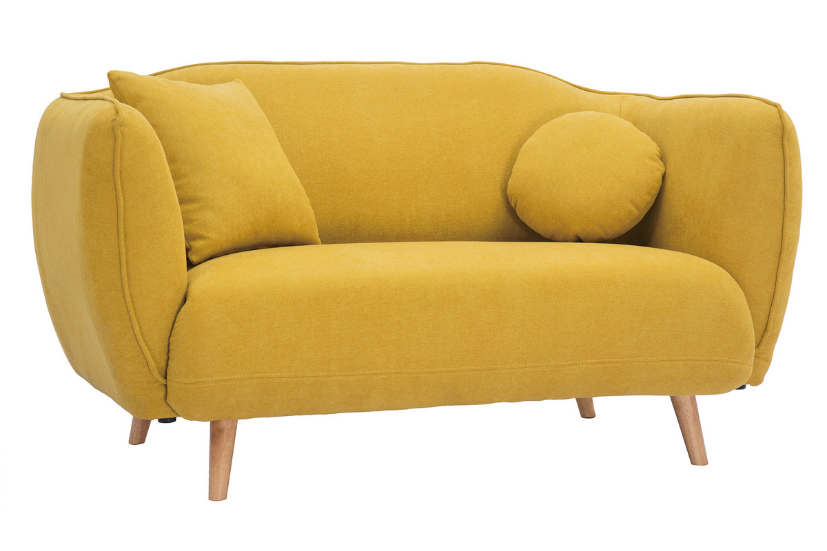 Divano scandinavo in tessuto effetto velluto giallo senape 2 posti FOLK