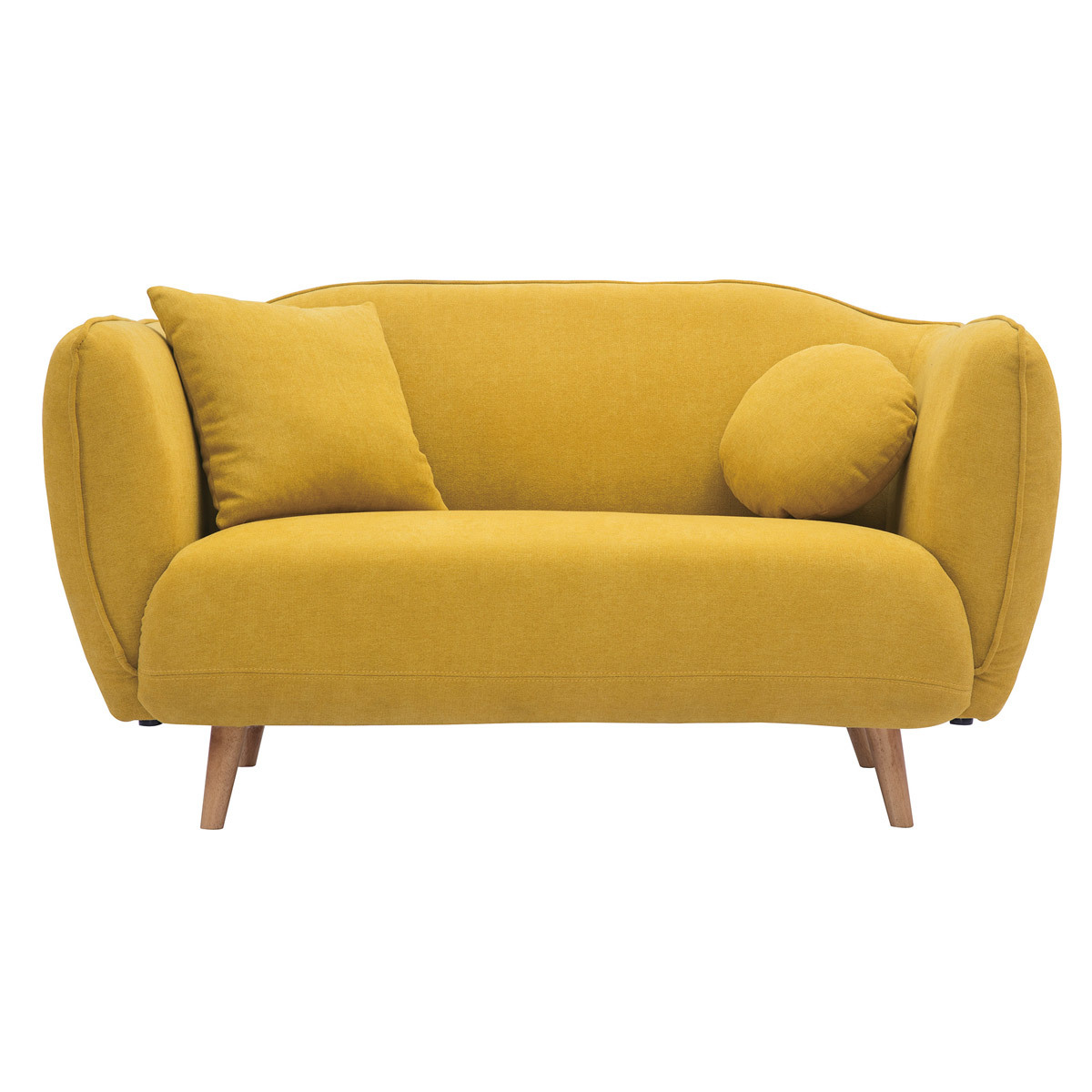 Divano scandinavo in tessuto effetto velluto giallo senape 2 posti FOLK