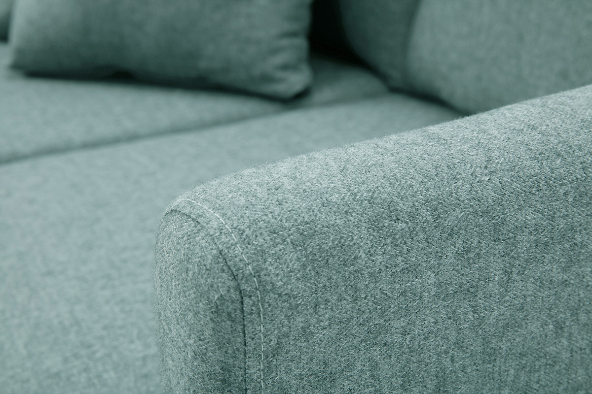 Divano scandinavo sfoderabile 2 posti in tessuto effetto velluto grigio-verde e legno chiaro OSLO