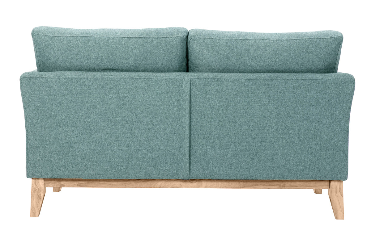 Divano scandinavo sfoderabile 2 posti in tessuto effetto velluto grigio-verde e legno chiaro OSLO