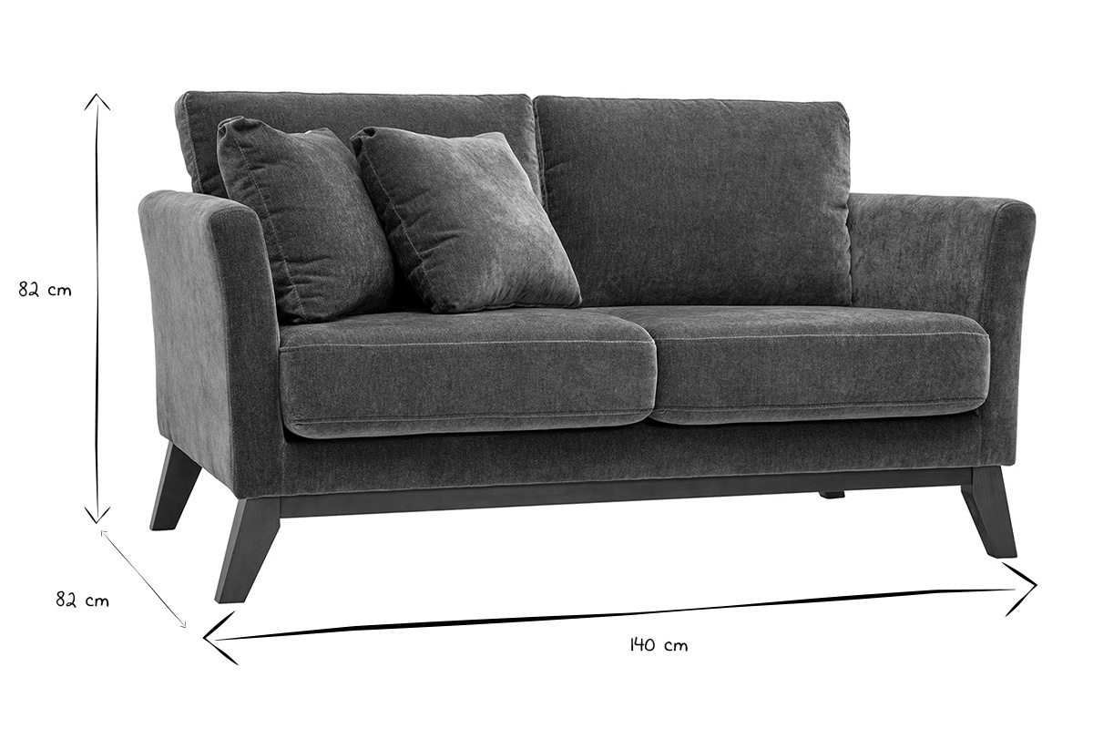 Dimensioni del divano scandinavo OSLO in bianco e nero: 140 cm di lunghezza, 82 cm di altezza, 80 cm di profondit�.