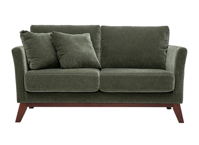 Divano scandinavo sfoderabile 2 posti in tessuto effetto velluto verde kaki e legno scuro OSLO