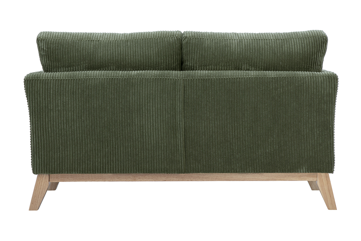 Divano scandinavo sfoderabile 2 posti in tessuto velluto a coste verde kaki e legno chiaro OSLO