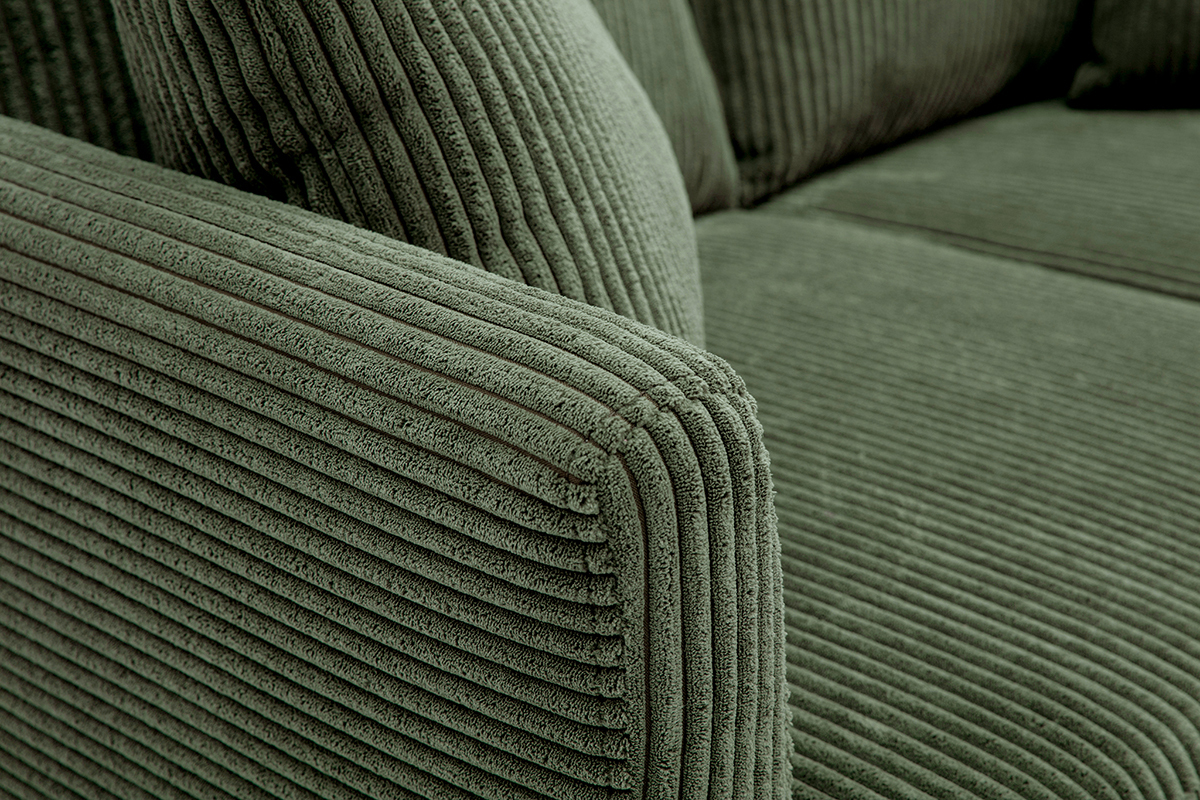 Divano scandinavo sfoderabile 2 posti in tessuto velluto a coste verde kaki e legno chiaro OSLO