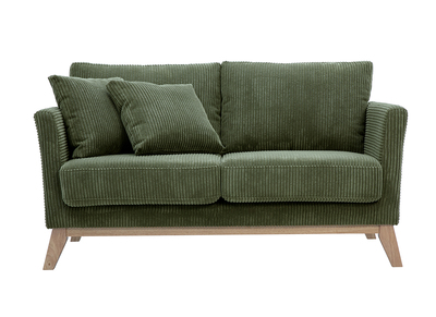 Divano scandinavo sfoderabile 2 posti in tessuto velluto a coste verde kaki e legno chiaro OSLO