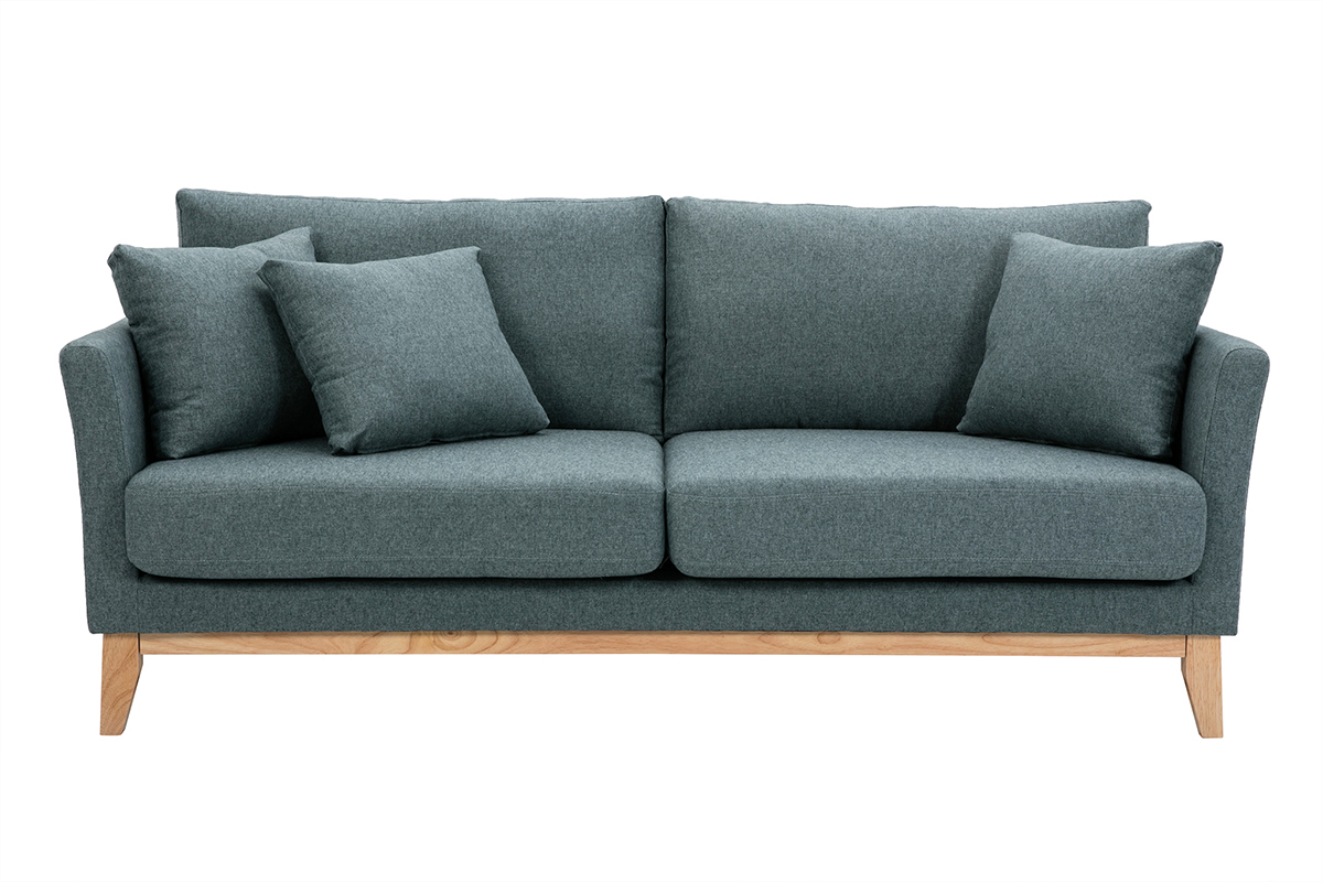 Divano scandinavo sfoderabile 3 posti in tessuto grigio-verde e legno chiaro OSLO