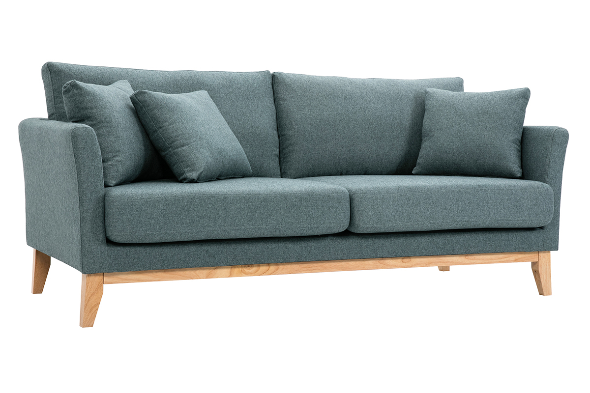 Divano scandinavo sfoderabile 3 posti in tessuto grigio-verde e legno chiaro OSLO