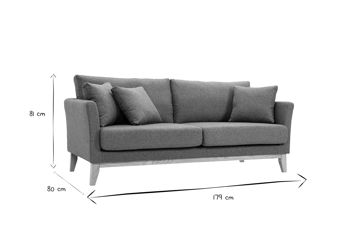 Divano scandinavo sfoderabile 3 posti in tessuto grigio-verde e legno chiaro OSLO