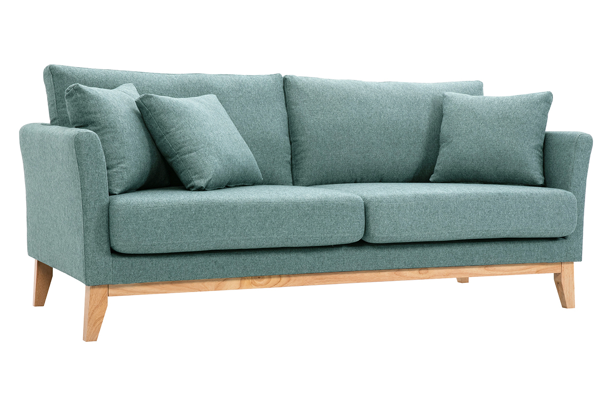 Divano scandinavo sfoderabile 3 posti in tessuto grigio-verde e legno chiaro OSLO