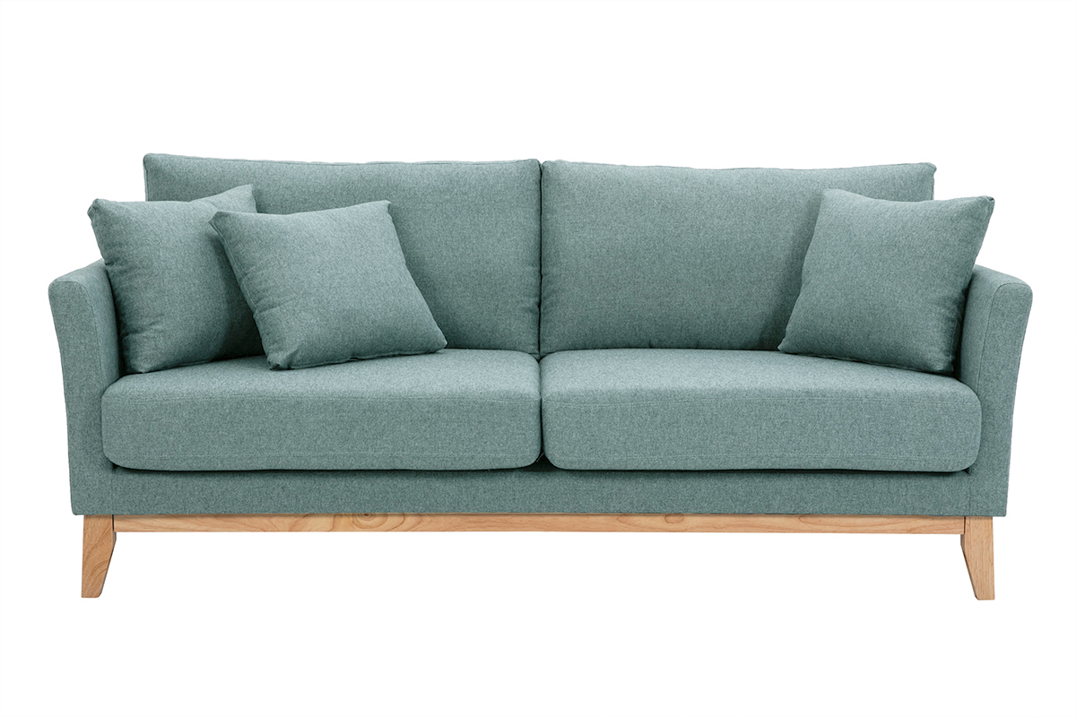 Divano scandinavo sfoderabile 3 posti in tessuto grigio-verde e legno chiaro OSLO