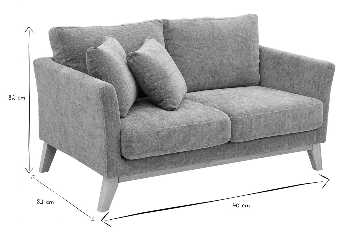 Divano scandinavo sfoderabile a 2 posti in tessuto effetto velluto testurizzato taupe e legno chiaro OSLO