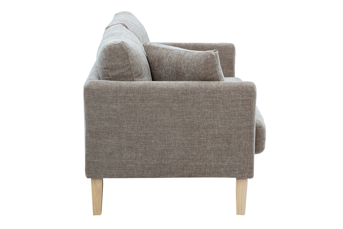 Divano scandinavo sfoderabile a 2 posti in tessuto effetto velluto testurizzato taupe e legno chiaro OSLO