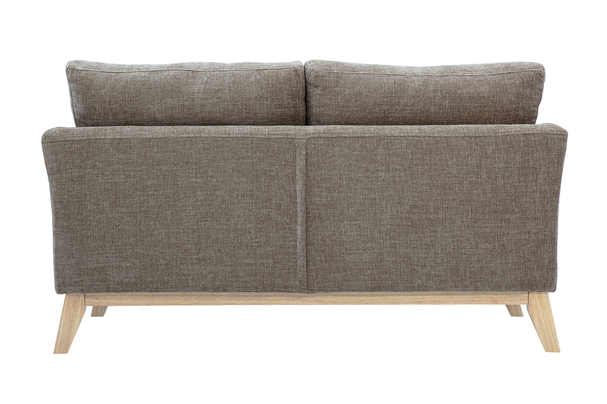 Divano scandinavo sfoderabile a 2 posti in tessuto effetto velluto testurizzato taupe e legno chiaro OSLO