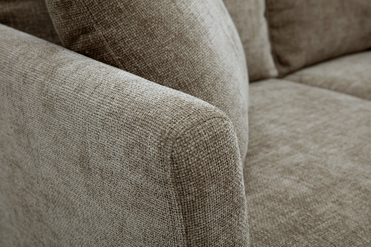 Divano scandinavo sfoderabile a 2 posti in tessuto effetto velluto testurizzato taupe e legno chiaro OSLO