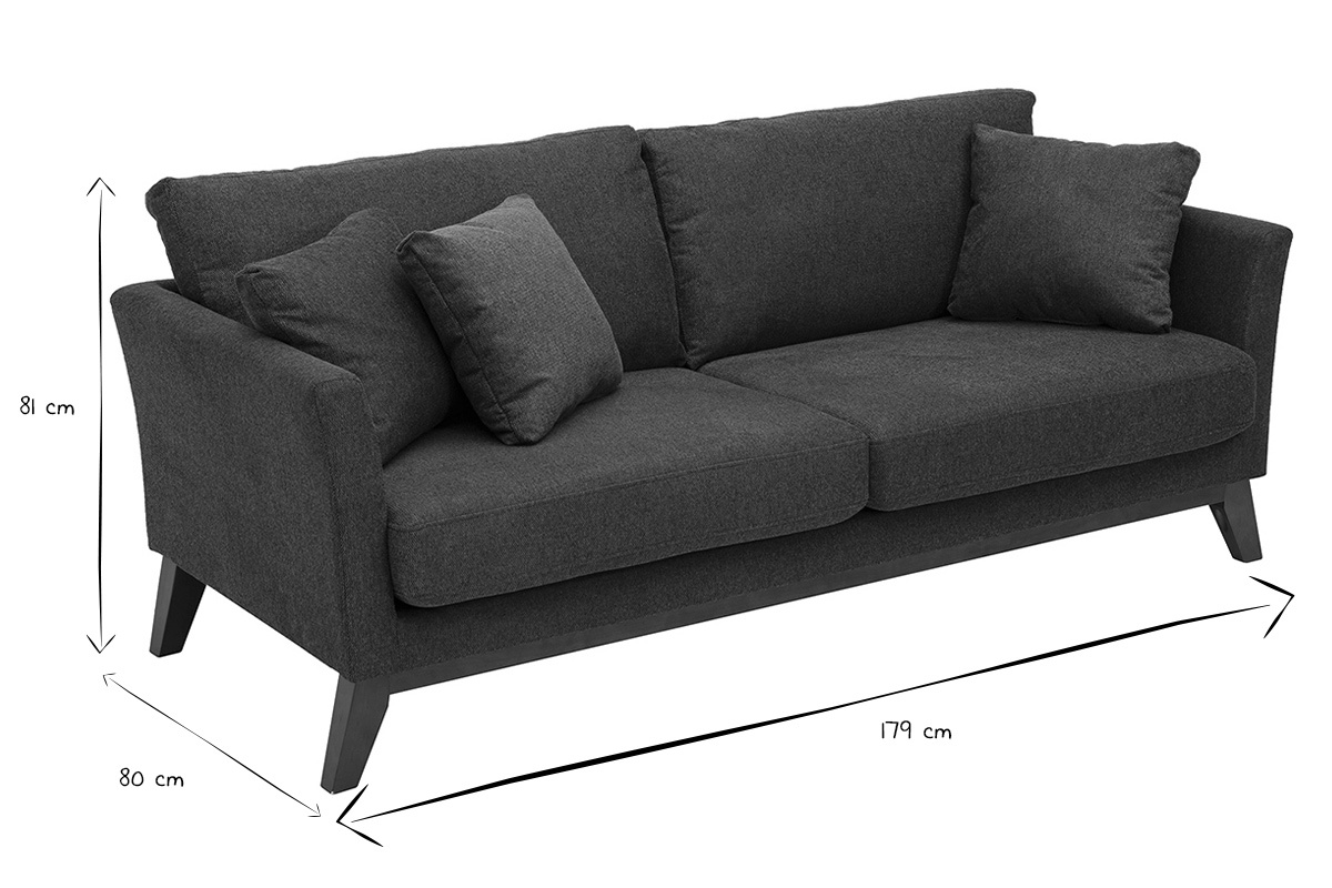 Dimensioni del divano scandinavo OSLO: L179 x P80 x H81 cm in nero e bianco.