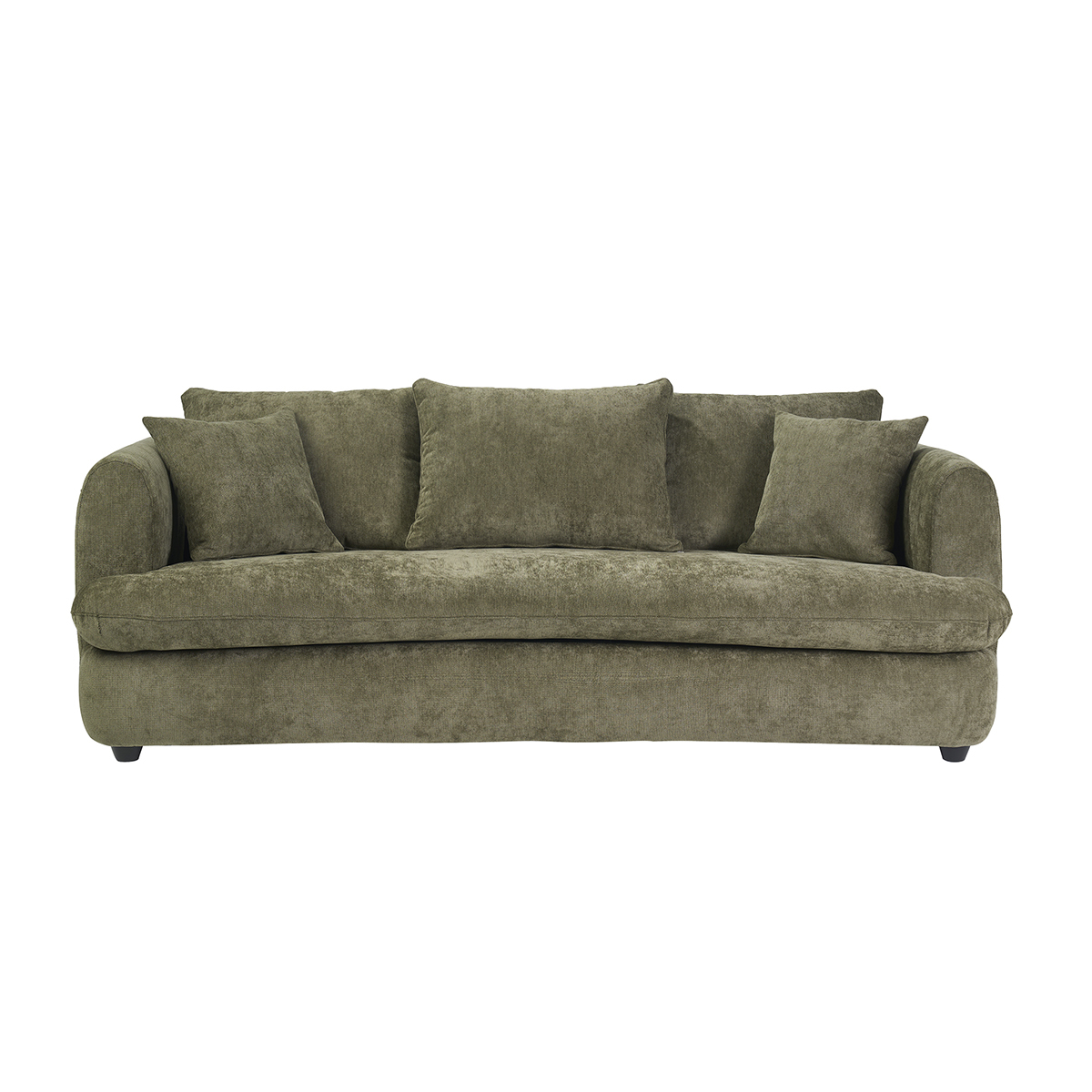 Divano sfoderabile design a fagiolo 3-4 posti in tessuto effetto velluto testurizzato verde kaki SACHA