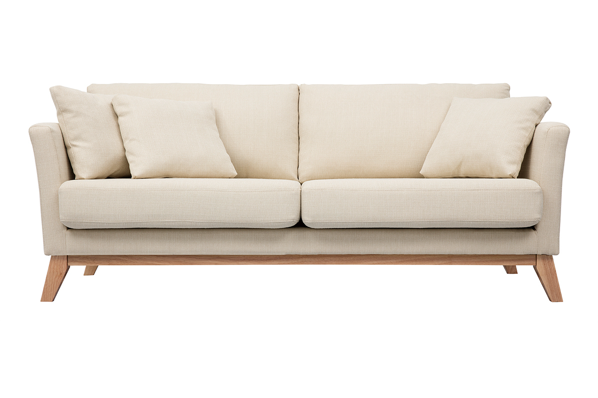 Divano sfoderabile in stile scandinavo 3 posti beige con piedini in legno OSLO