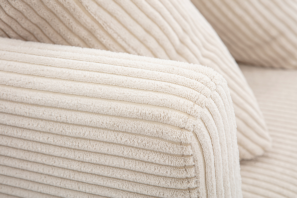 Divano sfoderabile in stile scandinavo 3 posti velluto a coste beige con piedini in legno OSLO