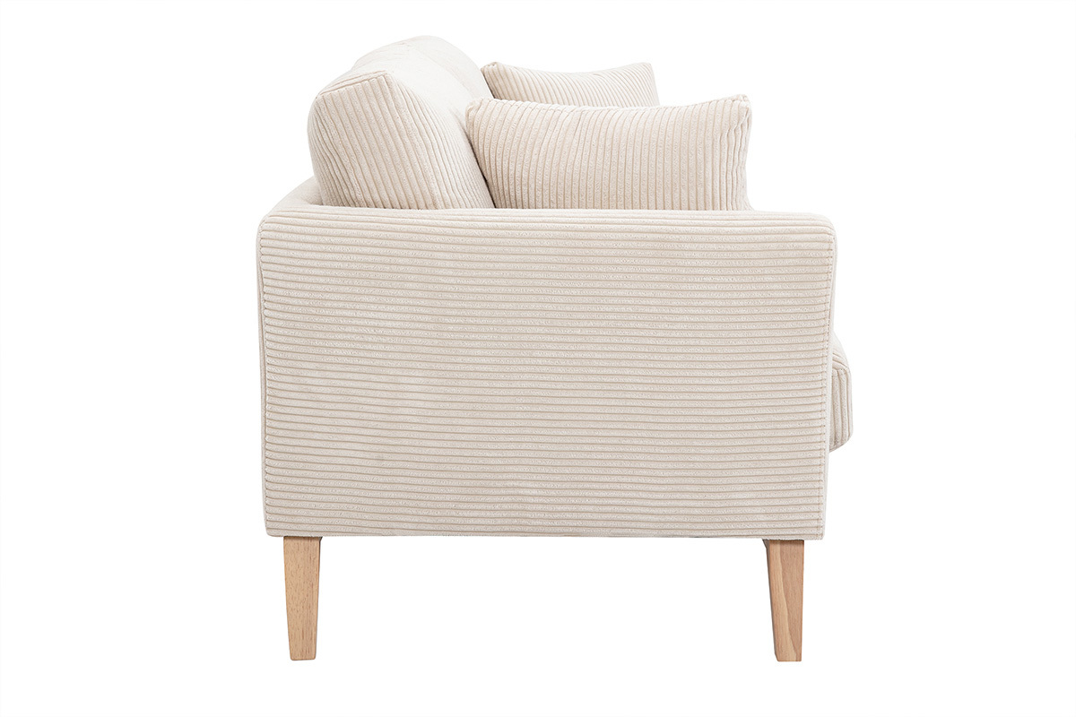 Divano sfoderabile in stile scandinavo 3 posti velluto a coste beige con piedini in legno OSLO