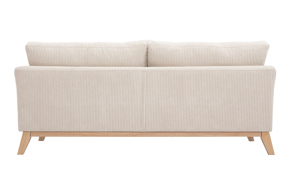 Divano sfoderabile in stile scandinavo 3 posti velluto a coste beige con piedini in legno OSLO