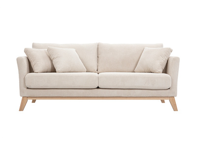 Divano sfoderabile in stile scandinavo 3 posti velluto a coste beige con piedini in legno OSLO